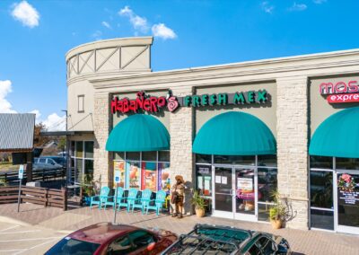 Storefronts for a Massage Express and for Habanero's Fresh Mex Cantina in the Park Glen Summit shopping center in Fort Worth TX