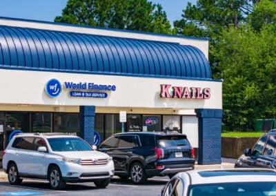 World Finance and K-Nails, two businesses in the Concord Corners shopping center in Smyrna GA