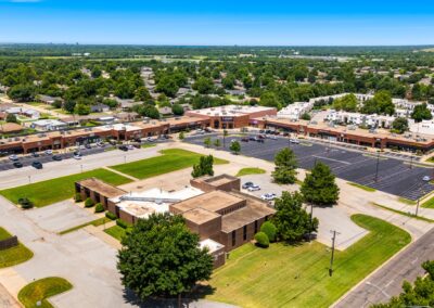 aerial view of the Heritage Plaza shopping center in Midwest City OK, with a First Fidelity Bank outparcel
