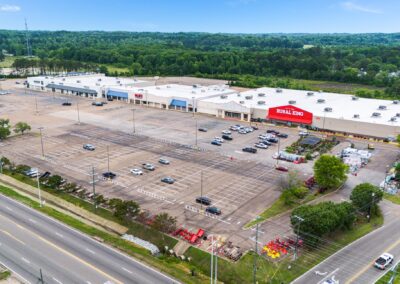 drone aerial of the combined Columbus Centre shopping center in Columbus MS