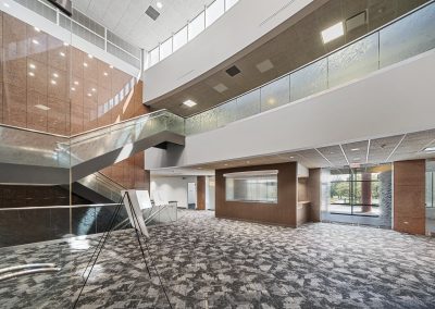 Main lobby of the 4 Overlook Point corporate campus, an 850k+ SF Class A Office complex featuring a 26 MW Tier III Capable Data Center and multiple 6 story offices, now available for lease under new ownership!