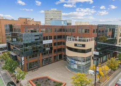 Exterior view of Town Centre in downtown Cedar Rapids IA, an office building with space for lease!