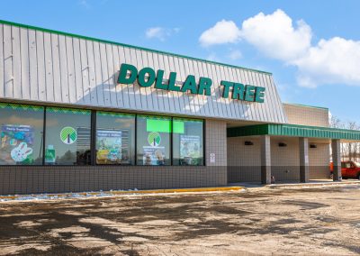 Storefront of the Dollar Tree shadow-anchoring the Greentree Mall in Berlin WI