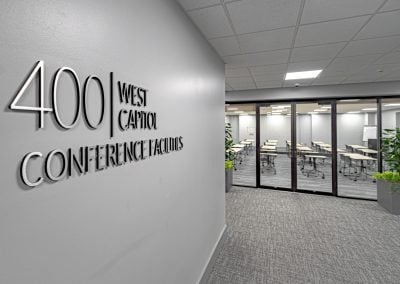 Furnished conference room available for use by the tenants of the Regions Tower/400 West Capitol building in Little Rock AR, an office building with office & retail space now available for lease.