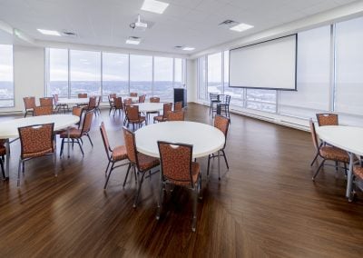 Interior of the available premium penthouse event space with commercial kitchen & ballroom for lease with an excellent finish-out in the Regions Tower/400 West Capitol building in Little Rock AR